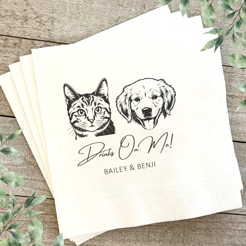 Pet Portrait Custom - 50/100PCS Personalized Paper Napkin with Pet